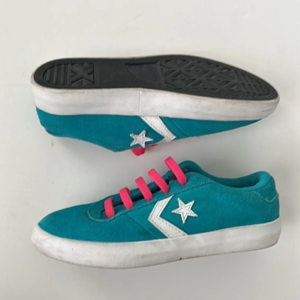 Converse Star Player Youth Teal Suede Pink Elastic Lace Sneakers 362537C Size 13